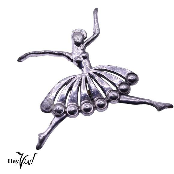 Vintage Dancer Ballerina Ballet Brooch Pin in Silver Metal 2 1/4" - Hey Viv - Picture 1 of 4